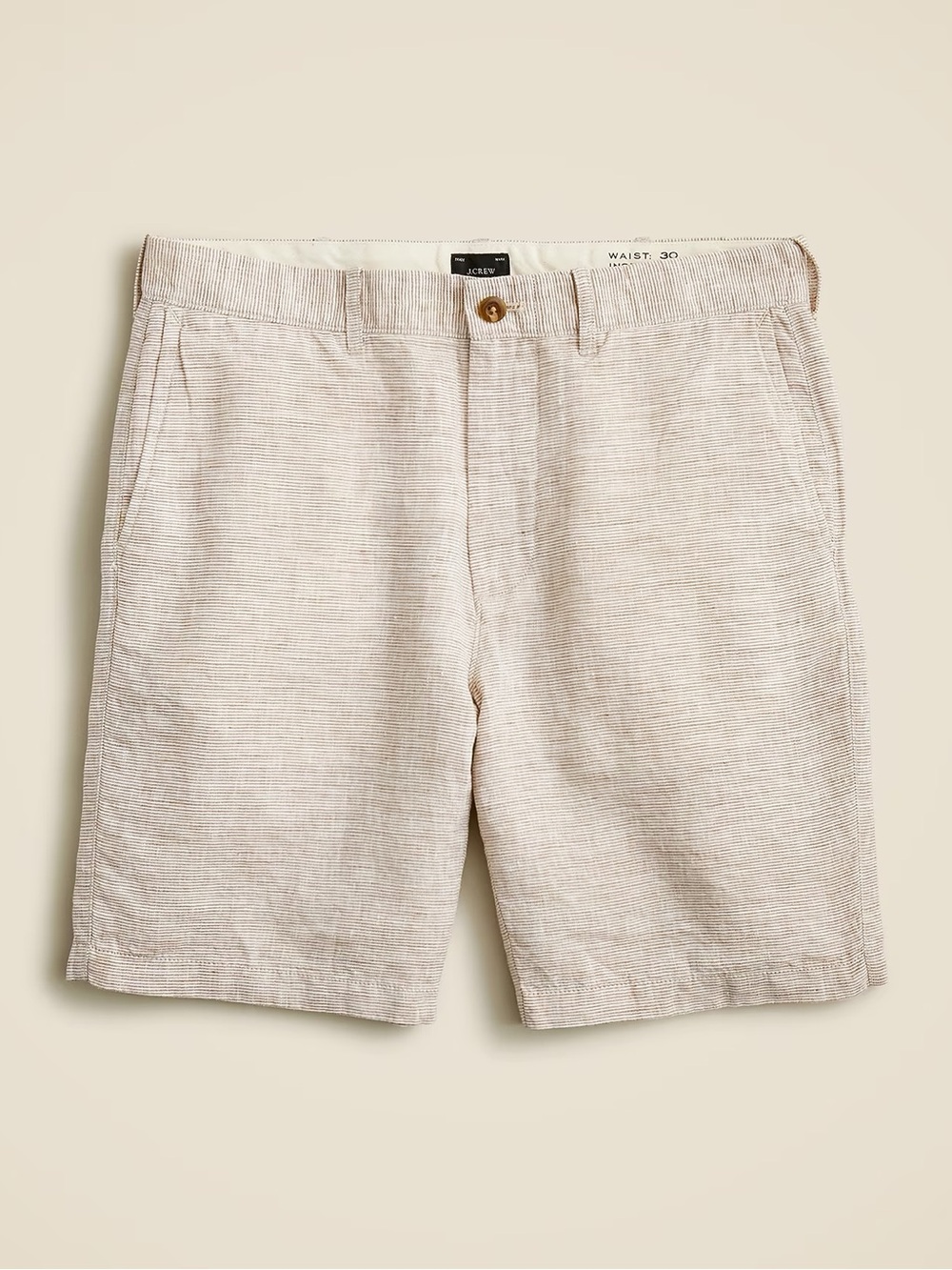 J. Crew Men's 100% Linen Light Beige Flat Front Shorts